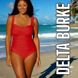 Delta Burke Red Twist Swimsuit Size 20